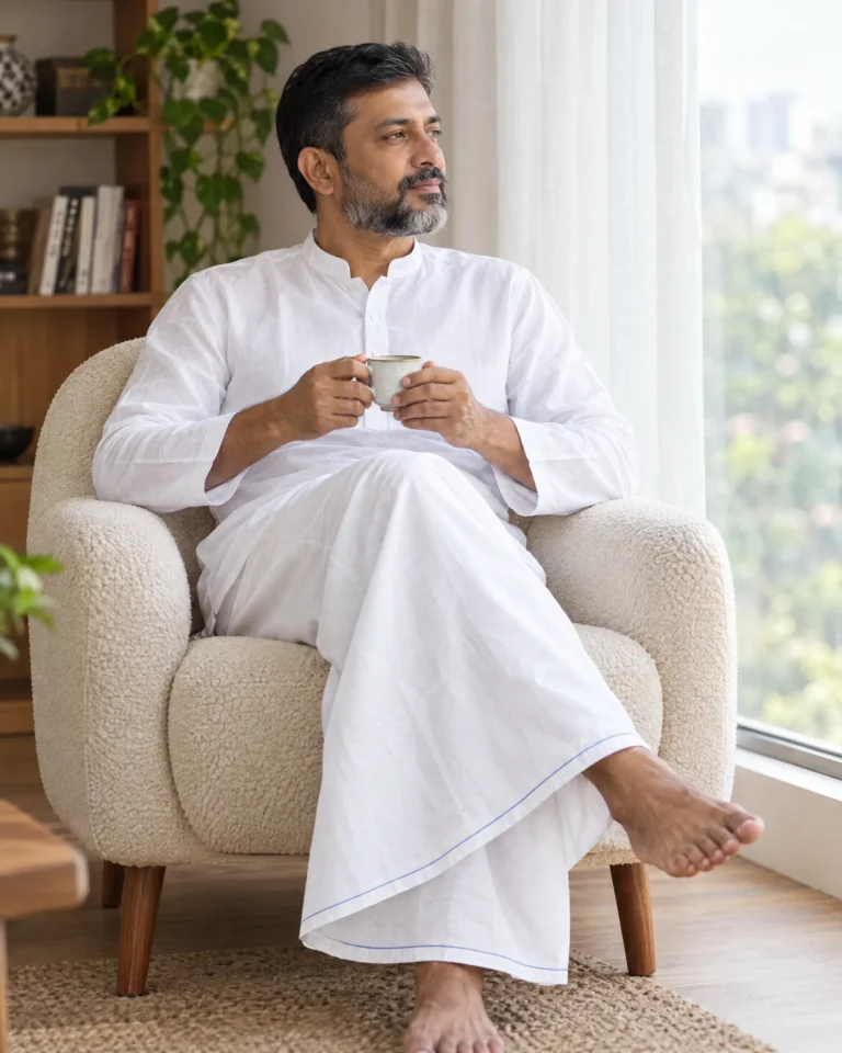 সাদা লুঙ্গি পরিহিত